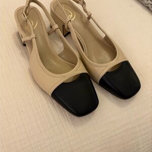 Sam Edelman Two-Tone Beige and Black Slingback Block Heels